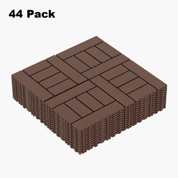 GZXS 12" Square Interlocking Patio Deck Tiles (Set of 44) – Quick DIY Outdoor Flooring for Balcony, Porch, Backyard, Poolside – Polypropylene Court Tiles in Red Brown