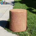 thumbnail image 1 of GZXS 14.5" Dia Cylinder Side Table in Aged Brown Finish, Rustic Farmhouse No-Assembly End Table w/ Woven Rattan Texture, for Patio/Garden/Living Room, 1 of 10
