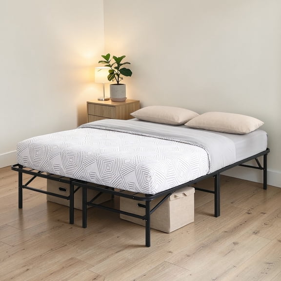 GZXS 14 Inch Heavy-Duty Folding Metal Bed Frame (King Size), Space-Saving Under-Bed Storage, Tool-Free Assembly, Black