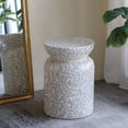 thumbnail image 1 of GZXS 14" Round Accent Side Table with White Capiz Inlay, Decorative Cylindrical Stool for Living Room, Bedroom, Home Office, 1 of 8