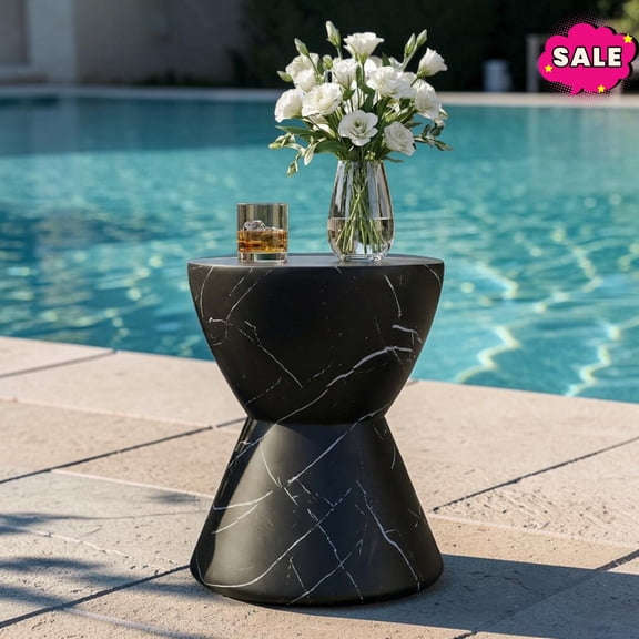 GZXS 15" Outdoor Side Table, Small Concrete End Table, Lightweight Decorative Accent Table for Patio, Porch, Yard, Deck, No Assembly Required, Black