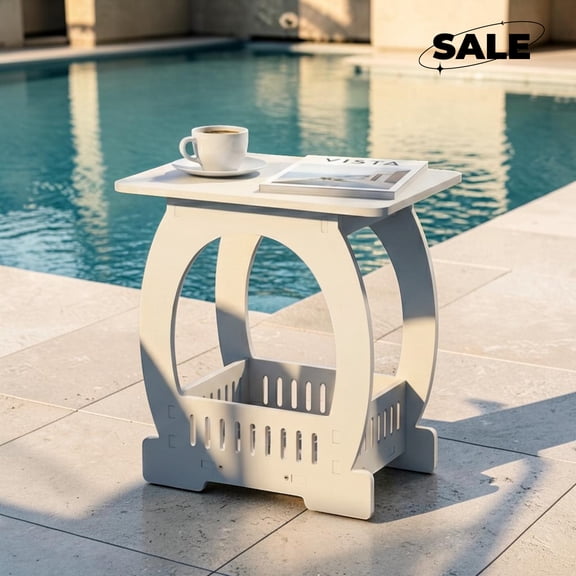 GZXS 17.3" Outdoor End Table, Modern Side Table with Storage, Night Stand for Living Room, Patio, Garden, Deck, Backyard, White