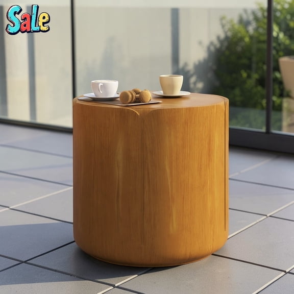 GZXS 19.7-Inch Round Side Table, Tulip-Shaped Accent Table, Weather-Resistant, for Balcony/Courtyard/Bedroom, Natural