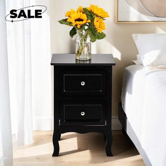 GZXS 2 Drawer Nightstand, Modern Side Table with Storage, Small End Table for Bedroom, Living Room, Easy Assembly, Black