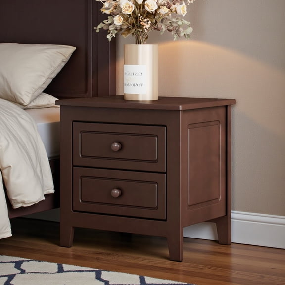 GZXS 2-Drawer Solid Wood Nightstand in Dark Walnut, Rustic Farmhouse Bedside Table for Bedroom and Living Room, 19.3"L x 15.6"W x 19.7"H