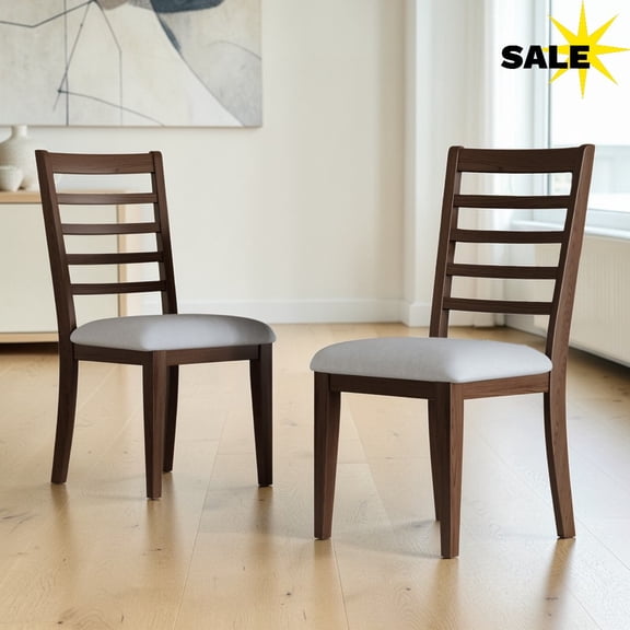 GZXS 2-Pack Ladder-Back Dining Chairs, Classic & Modern Solid Wood Kitchen Side Chairs with Upholstered Seat, for Dining Room, Restaurant, Walnut