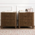 thumbnail image 1 of GZXS 2-Pack Mid Century Modern Nightstands with 3 Drawers, Fluted Bedside Tables with Hidden Storage, for Bedroom, Entryway, Closet, Small Space, Walnut, 1 of 9