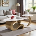 thumbnail image 1 of GZXS 2-Piece Nesting Table Set of 2, Modern Decorative Center Table with White Faux Marble Top and Gold Metal Base, Oval Coffee Table and Round End Table Set, 1 of 8