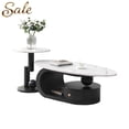 thumbnail image 1 of GZXS 2 Piece Nesting Table Set, Oval Coffee Table with Storage Drawer, Small Round Side Table, White Faux Marble Top with Black Metal Frame, for Living Room & Home Decor, 1 of 8