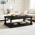 thumbnail image 1 of GZXS 2-Tier Coffee Table, Retro Coffee Table with Vintage Vase Column Solid Pine Legs, 350 lbs Capacity, for Living Room/Lounge Area, Black, 1 of 9