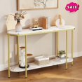 thumbnail image 1 of GZXS 2-Tier Console Table, 42.1" Oval Entryway Table with Open Shelf, Behind Couch Table with Faux Marble Top and Metal Frame for Living Room, Hallway, Easy Assembly, Gold, 1 of 6