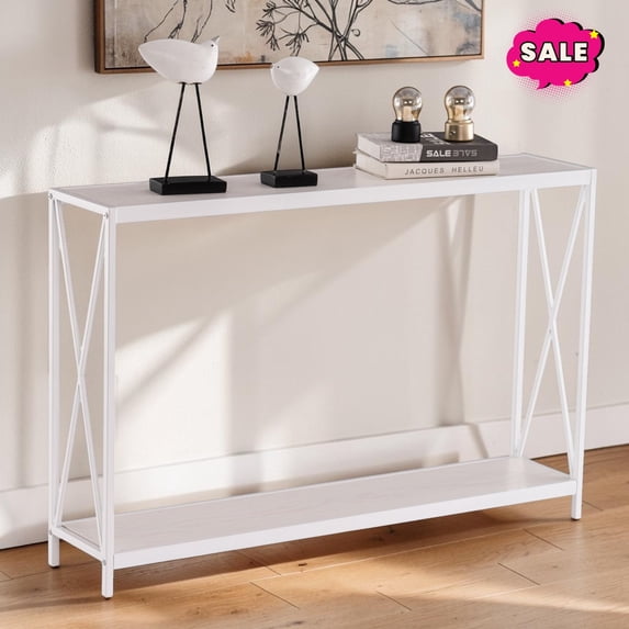 GZXS 2 Tier Console Table for Entryway, 43.3" Behind Couch Table with Storage Shelf, Sofa Table with Metal Frame for Hallway, Foyer, Living Room, Oak