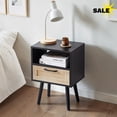 thumbnail image 1 of GZXS 2-Tier Nightstand, Modern Small Rattan End Table with Drawer & Shelf, for Bedroom, Living Room, Compact Storage Furniture, Black, 1 of 9