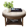 thumbnail image 1 of GZXS 2-Tier Round Storage Ottoman with Padded Tufted Top & Waterproof Table Surface, Upholstered Center Coffee Table with Hidden Storage, Solid Wood Legs, 31.5"Dia x 18.5"H (Beige+White), 1 of 7