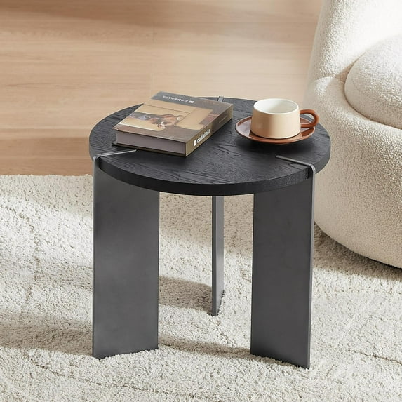 GZXS 20" Round End Table with Black Metal Legs and MDF Top, Small Side Table for Living Room or Bedroom, Easy Assembly
