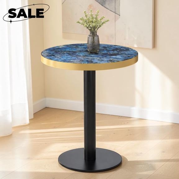 GZXS 23.6" Tulip Dining Table, Small Round Kitchen Table, Modern Leisure Table for Living Room, Balcony, Easy Assembly, Blue & Black