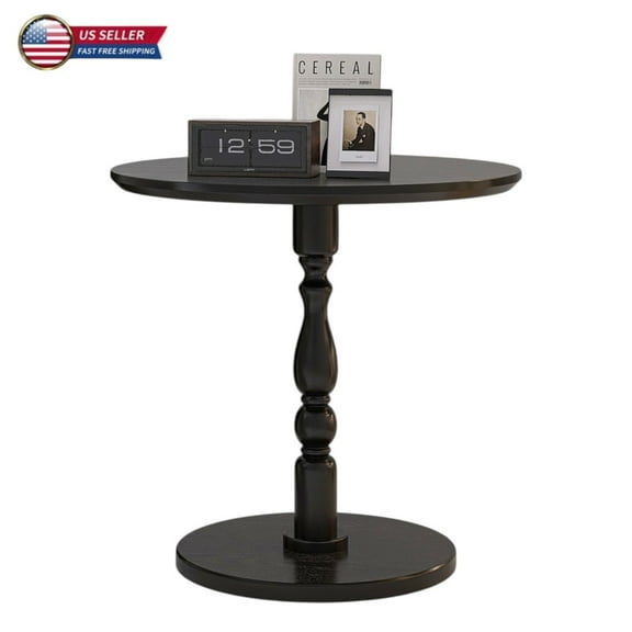 GZXS 23" Accent Round Side Table in Antique Black, Modern End Table with Solid Wood Legs for Living Room, Bedroom, Corners, Home Office
