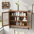 thumbnail image 1 of GZXS 24.8" Wall-Mounted Solid Wood Cabinet with 2 Fluted Glass Doors, 3-Tier Vintage Storage Organizer with Removable Shelves and Towel Rod for Bathroom, Kitchen, Entryway (Brown), 1 of 10