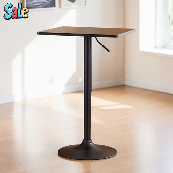 GZXS 24" Square Adjustable Pub Table with Gas Lift Mechanism, Black Metal Pedestal Base, Space-Saving Bistro Table for Kitchen, Bar, Living Room