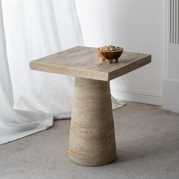 GZXS 24" Tall Pedestal Side Table, Square Magnesium Oxide End Table in Cream, Versatile for Plant Stand, Entryway, or Chairside Accent