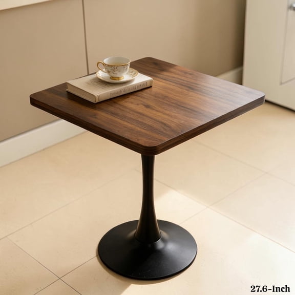 GZXS 27.6" Square Dining Table for 2-4, Mid Century Modern Pedestal Kitchen Table with MDF Top and Metal Base, for Kitchen, Dining Room or Balcony, Walnut and Black