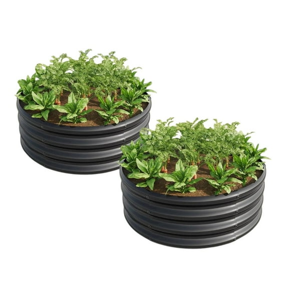 GZXS 2PCS Galvanized Metal Round Raised Garden Beds, Heavy Duty Planter Boxes for Outdoor Vegetable and Herb Gardening, 32 Inch Diameter x 11.4 Inch Tall, Black