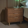 thumbnail image 1 of GZXS 3-Drawer Nightstand with Charging Station and Voice-Controlled Night Light, MDF Fluted Bedside Table with 1 AC Outlet + 2 USB Ports, 22.83"L x 15.35"W x 23.62"H, Dark Wood, 1 of 7