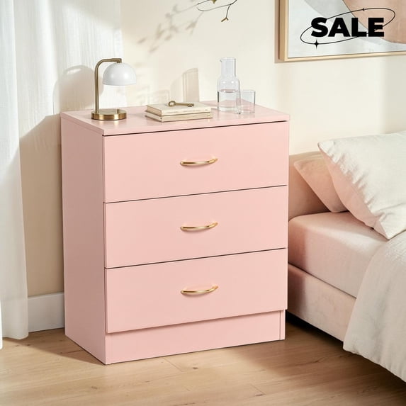 GZXS 3-Drawer Nightstand, Small Dresser with Storage, Side End Table for Bedroom, Living Room, Pink