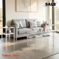 thumbnail image 1 of GZXS 3 Piece Living Room Table Set, Glass Coffee Table and 2 End Tables, Accent Table with Shelf and Metal Legs for Home Office, Clear & White, 1 of 8