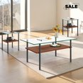 thumbnail image 1 of GZXS 3-Piece Modern Living Room Table Set with Glass Top and Metal Legs, 2-Tier Rectangle Coffee Table & 2 End Tables with Shelf for Small Space, Clear & Black, 1 of 7