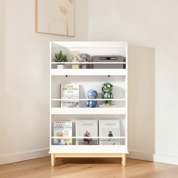 GZXS 3-Tier Front-Facing Bookshelf, Slim Open Display Bookcase with Front Rails, Wall Anchoring Kit Included, for Bedroom/Kitchen/Living Room (28.74"L x 5.91"W x 46.06"H, White)