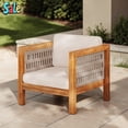 thumbnail image 1 of GZXS 30.25"W Outdoor Armchair, Weather-Resistant Acacia Wood Frame Club Chair with Beige Rope Arms & Removable Cushions, for Deck/Poolside/Balcony, Easy Assembly, 1 of 10