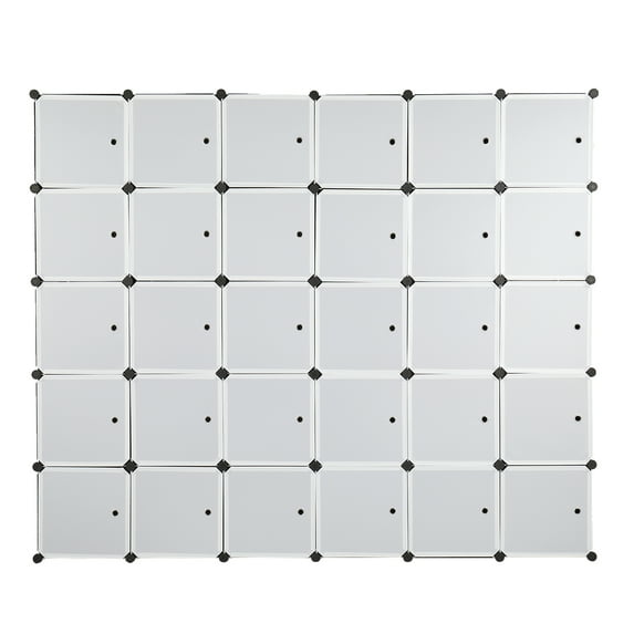 GZXS 30 Cube Organizer Stackable Plastic Cube Storage Shelves Design Multifunctional Modular Closet Cabinet With Hanging Rod White Doors And Black Panels