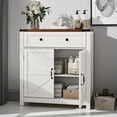thumbnail image 1 of GZXS 30" Farmhouse Kitchen Cabinet with Barn Doors, Storage Drawer, Adjustable Shelf & Metal Handles, Multifunctional Buffet Sideboard for Coffee Bar, Living Room, Entryway (White), 1 of 7