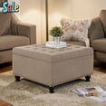 thumbnail image 1 of GZXS 30-Inch Large Square Storage Ottoman, Linen Fabric Upholstered Seat with Nail Trims, Solid Wood Frame, Hinged Lid Toy Box Footrest Coffee Table, Easy Assembly for Home Hotel Restaurant, 1 of 9