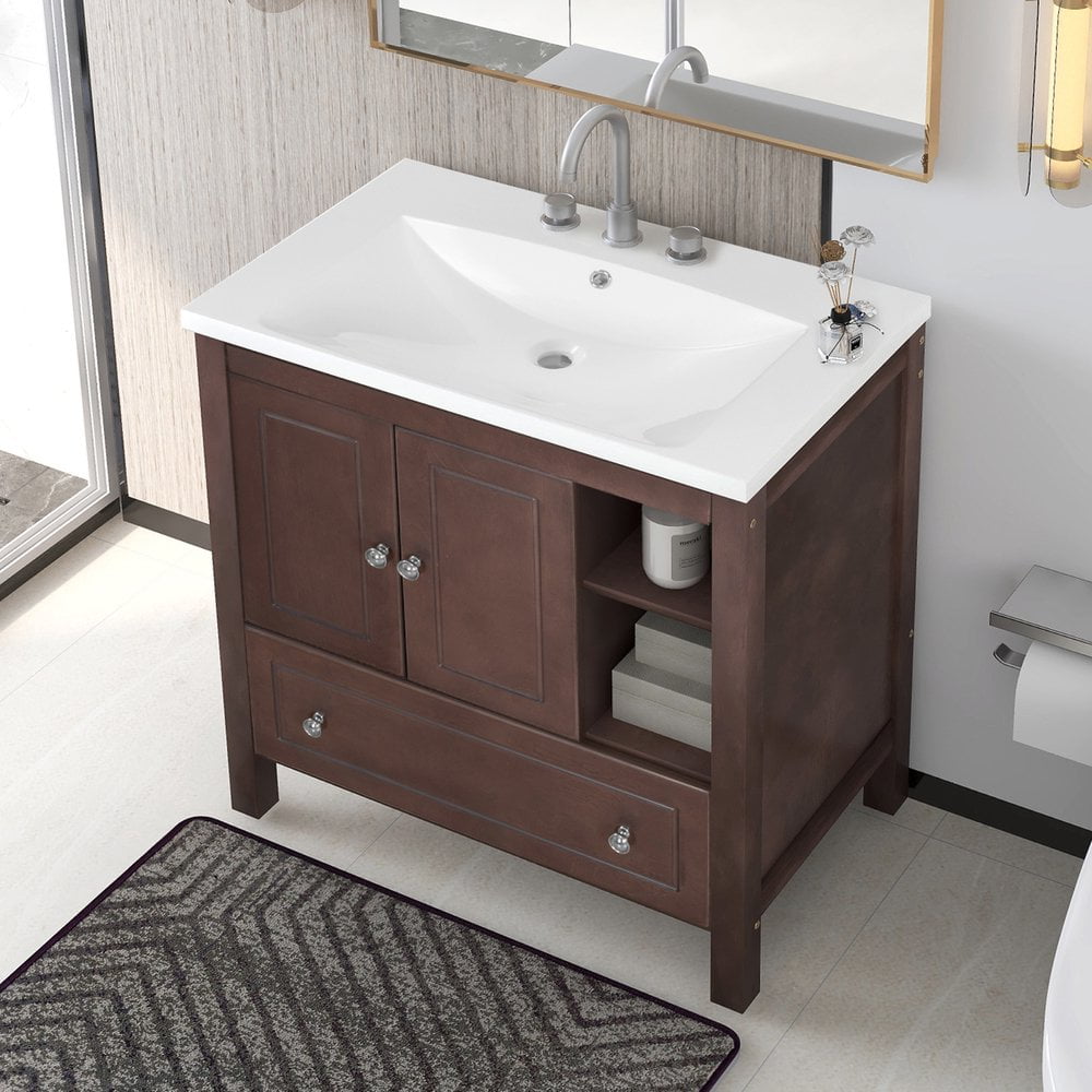 GZXS 30" Single Bathroom Vanity with Sink, Modern Bathroom Vanity Sink Combo, Free Standing Wood ...