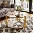 thumbnail image 1 of GZXS 31.5-Inch Clear Tempered Glass Coffee Table with Golden Metal Legs and Lower Display Shelf, Unique Artistic Round Accent Table for Living Room, 1 of 7