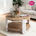 thumbnail image 1 of GZXS 31.5 Inch Round Coffee Table, 2-Tier Farmhouse Center Table with Open Shelf for Living Room, Brown & White, 1 of 6