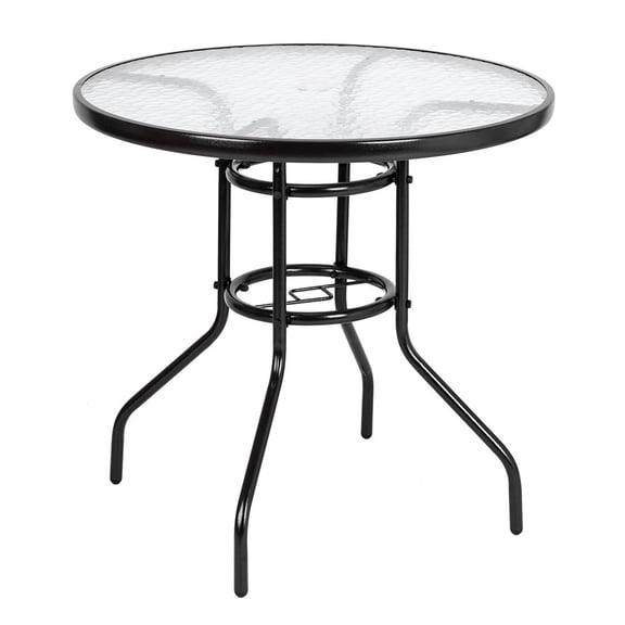 GZXS 31.5" Outdoor Dining Table Round, Tempered Glass Top Steel Frame with 1.8 inch Umbrella Hole, All Weather Patio Side Table for Backyard Lawn Balcony Poolside or Garden