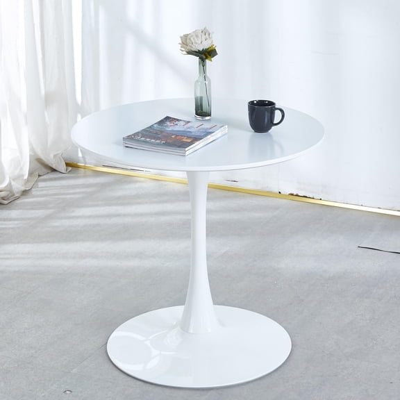 GZXS 31.5" Round MDF Dining Table with Metal Legs, Easy-to-Clean Surface, Mid-Century Style Table for Compact Dining Areas (White)