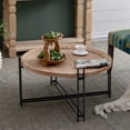 thumbnail image 1 of GZXS 31.7" Round Farmhouse Coffee Table with Wood Top and Black Metal Legs, Rustic Modern Accent Center Table for Living Room (Brown+Black), 1 of 9