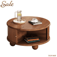 thumbnail image 1 of GZXS 31.8" Solid Wood Center Table with Sliding Door & Hidden Storage, Fluted Round Coffee Table for Living Room, Walnut, 1 of 10