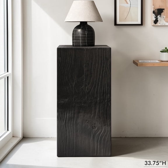 GZXS 33.75"H Tall Side Table for Living Room or Patio, Square-Column Accent Table in Wood Look Finish, Stackable Style for Layered Display, Black