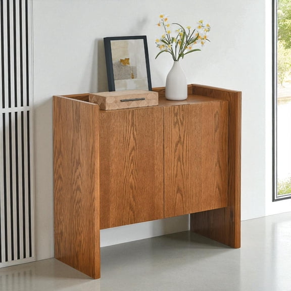 GZXS 33.9" Rustic Sideboard Buffet Cabinet in Walnut Finish, Accent Cabinet w/ Adjustable Shelves, Hidden Handles & Top Baffle, for Entryway/Bedroom/Living Room/Kitchen