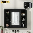 thumbnail image 1 of GZXS 35" Bathroom Medicine Cabinet with Mirror Door, Modern Wall-Mounted Wooden Hanging Cabinet w/ Adjustable Shelf & 6 Open Compartments, Black, 1 of 7