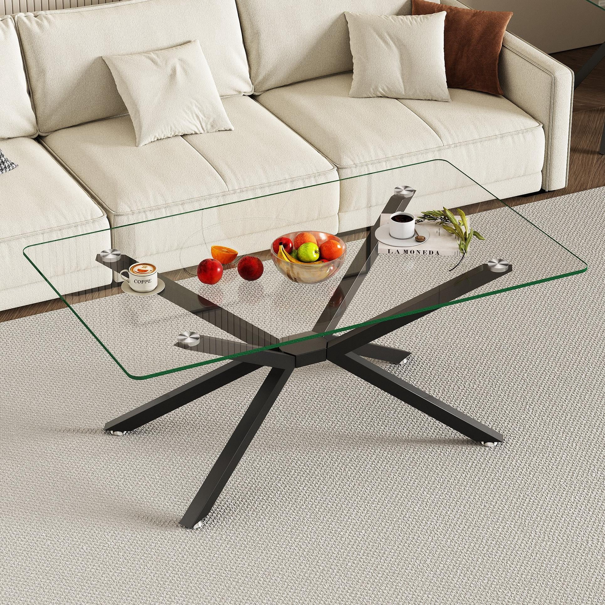 GZXS 39.37" Rectangular Coffee Table with Clear Tempered Glass Top and ...