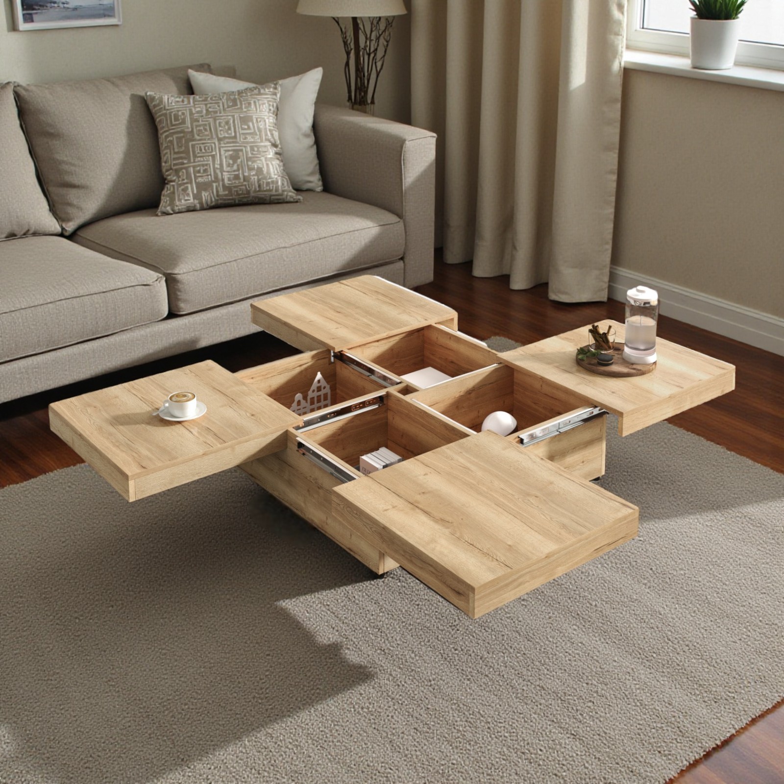 GZXS 39.4" Modern Square Coffee Table with Sliding Top & Storage ...