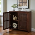 thumbnail image 1 of GZXS 39.4" Rattan Media Console with Pop-Up Doors - 2-Door Boho Sideboard w/ Back Cable Management Holes, Versatile Entryway or Bathroom Storage (Walnut), 1 of 9