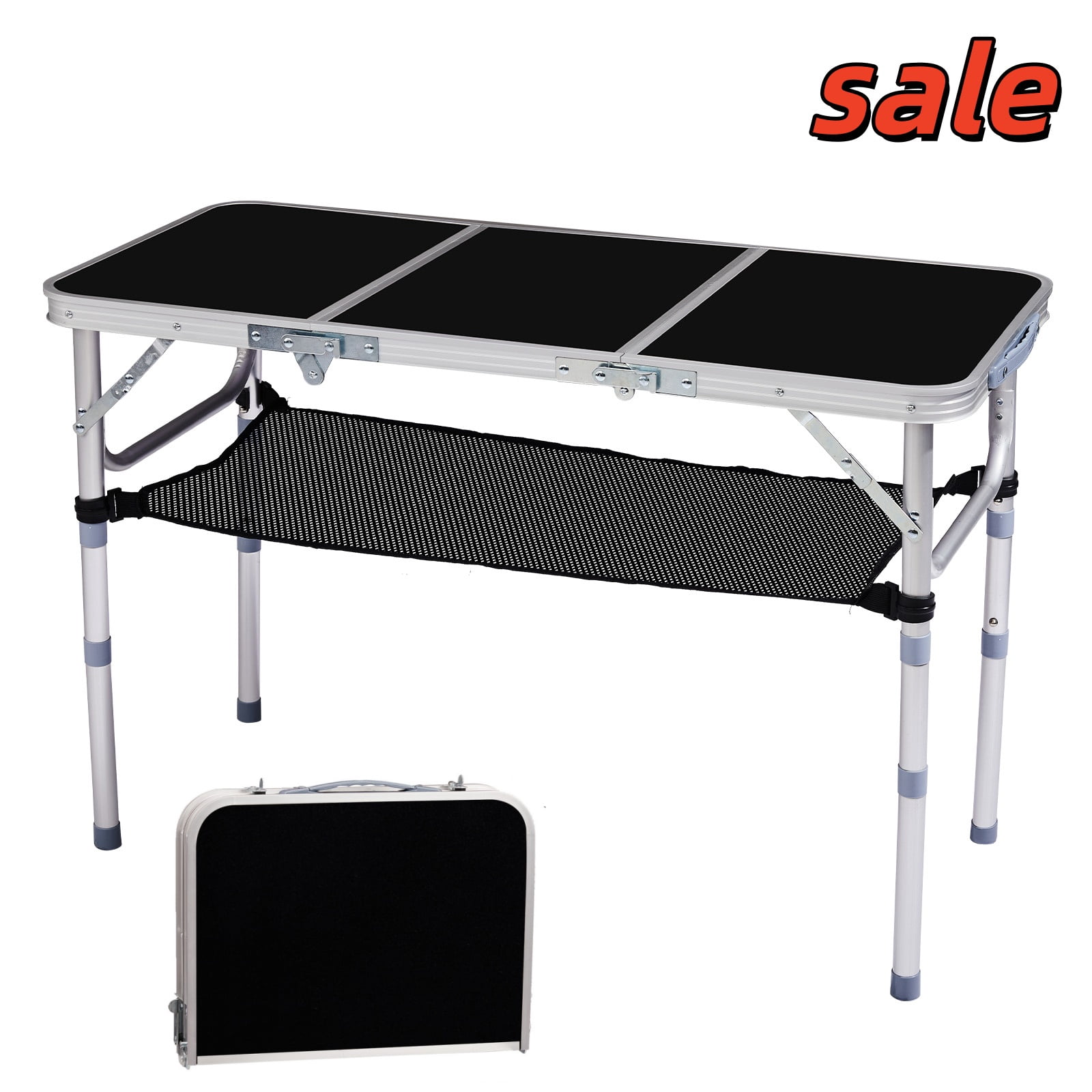 Portable Rectugaler Table GZXS 3ft Aluminum Portable Folding Table, Adjustable Height Camping ...