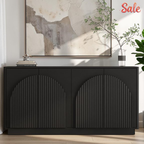 GZXS 4-Door Modern Sideboard Buffet Cabinet with Storage, 64.7" Accent Cabinet with Adjustable Shelves for Living Room, Entryway, Dining Room, Black